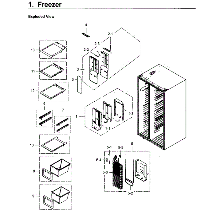Freezer Diagram and Parts List for RS25H5121SR AA-02 Samsung Refrigerator
