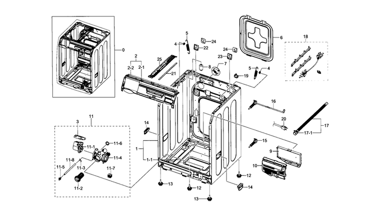 Frame Diagram and Parts List for WF330ANW XAA-0004 Samsung Washer