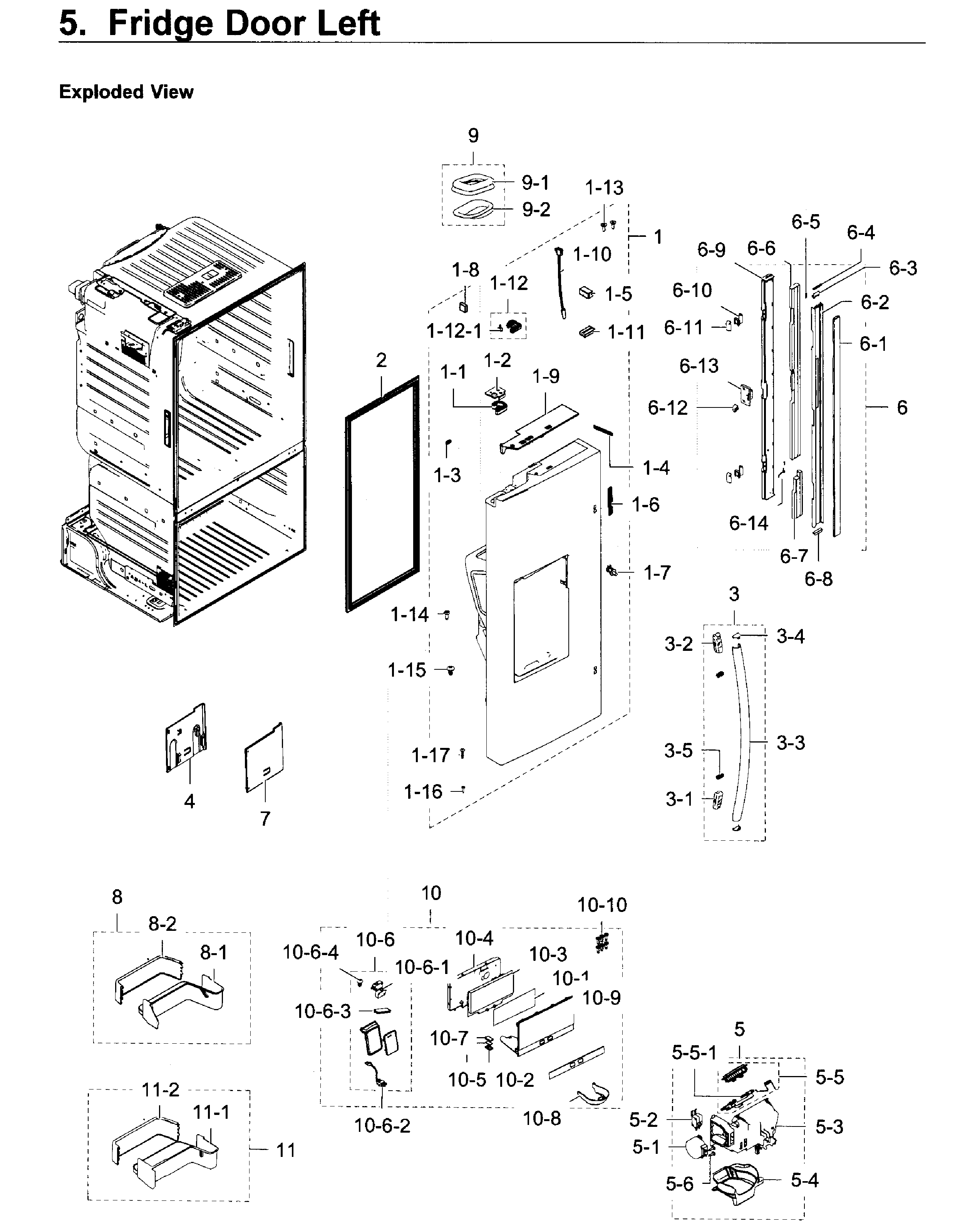 Fridge Door L Diagram and Parts List for RF28HDEDPWW AA-0007 Samsung Refrigerator