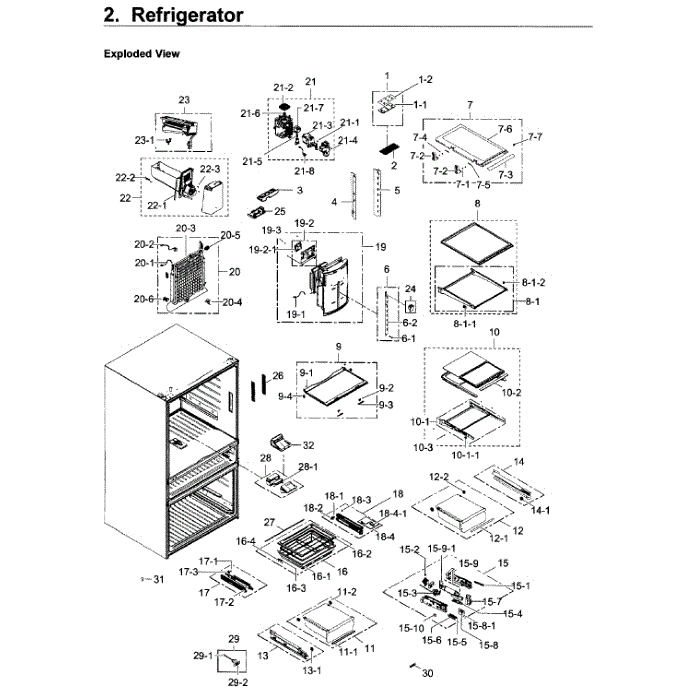 Refrigerator Diagram and Parts List for RF30KMEDBSR AA-00 Samsung Refrigerator