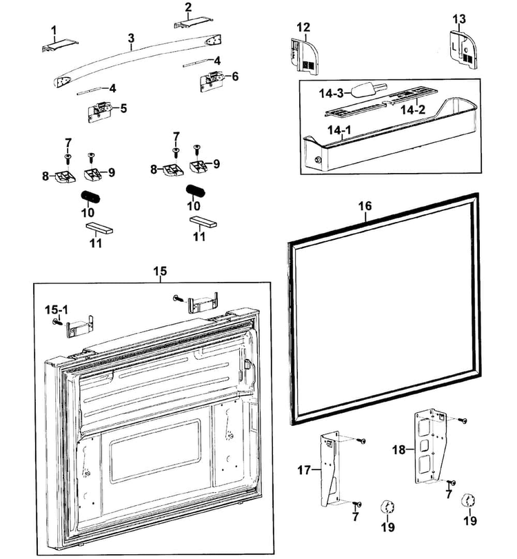 Freezer Door Diagram and Parts List for RFG293HAWP XAA-0000 Samsung Refrigerator