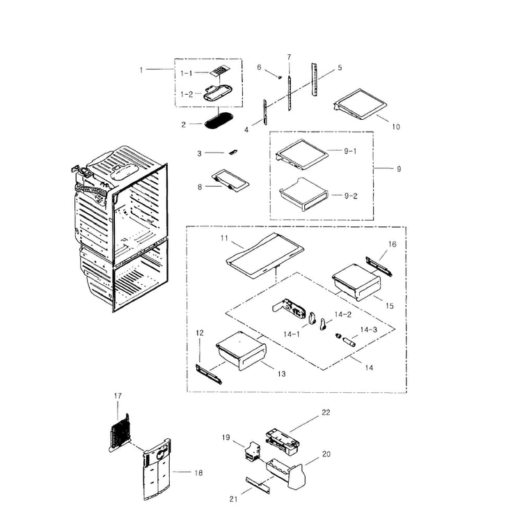 Refrigerator Diagram and Parts List for RFG296HDWP XAA-0002 Samsung Refrigerator