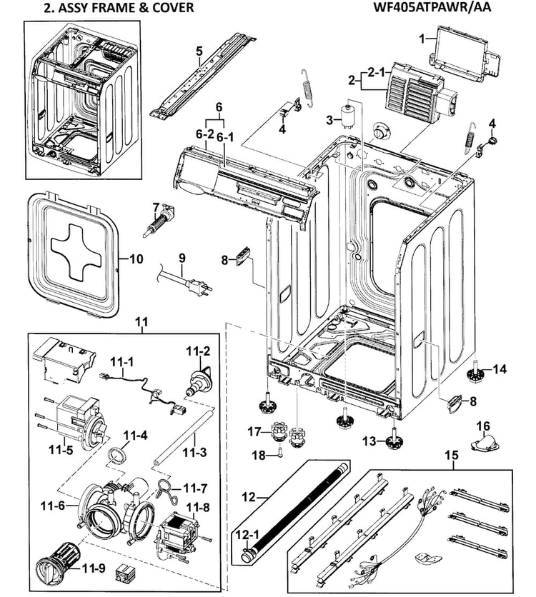 Cabinet Diagram and Parts List for WF405ATPAWR AA-0000 Samsung Washer