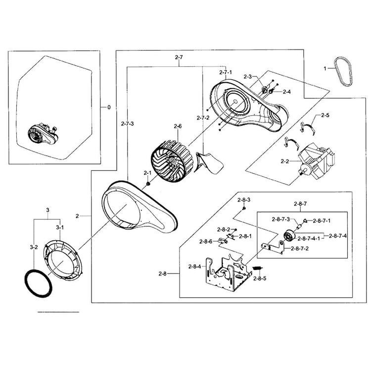 Motor Assy Diagram and Parts List for DV393GTPAWR A1-0002 Samsung Dryer