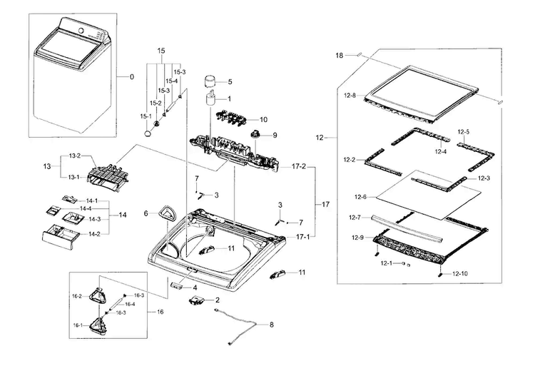 Top Cover Diagram and Parts List for WA48H7400AP A2-0000 Samsung Washer