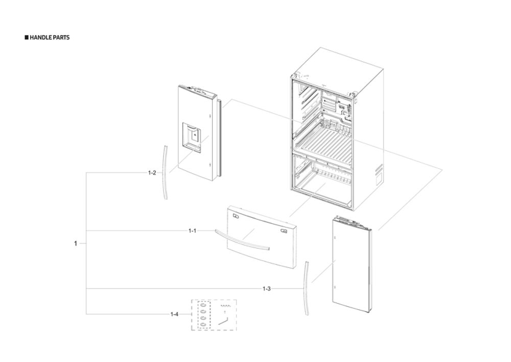 Handle Parts Diagram and Parts List for RF28R6301SG AA-00 Samsung Refrigerator