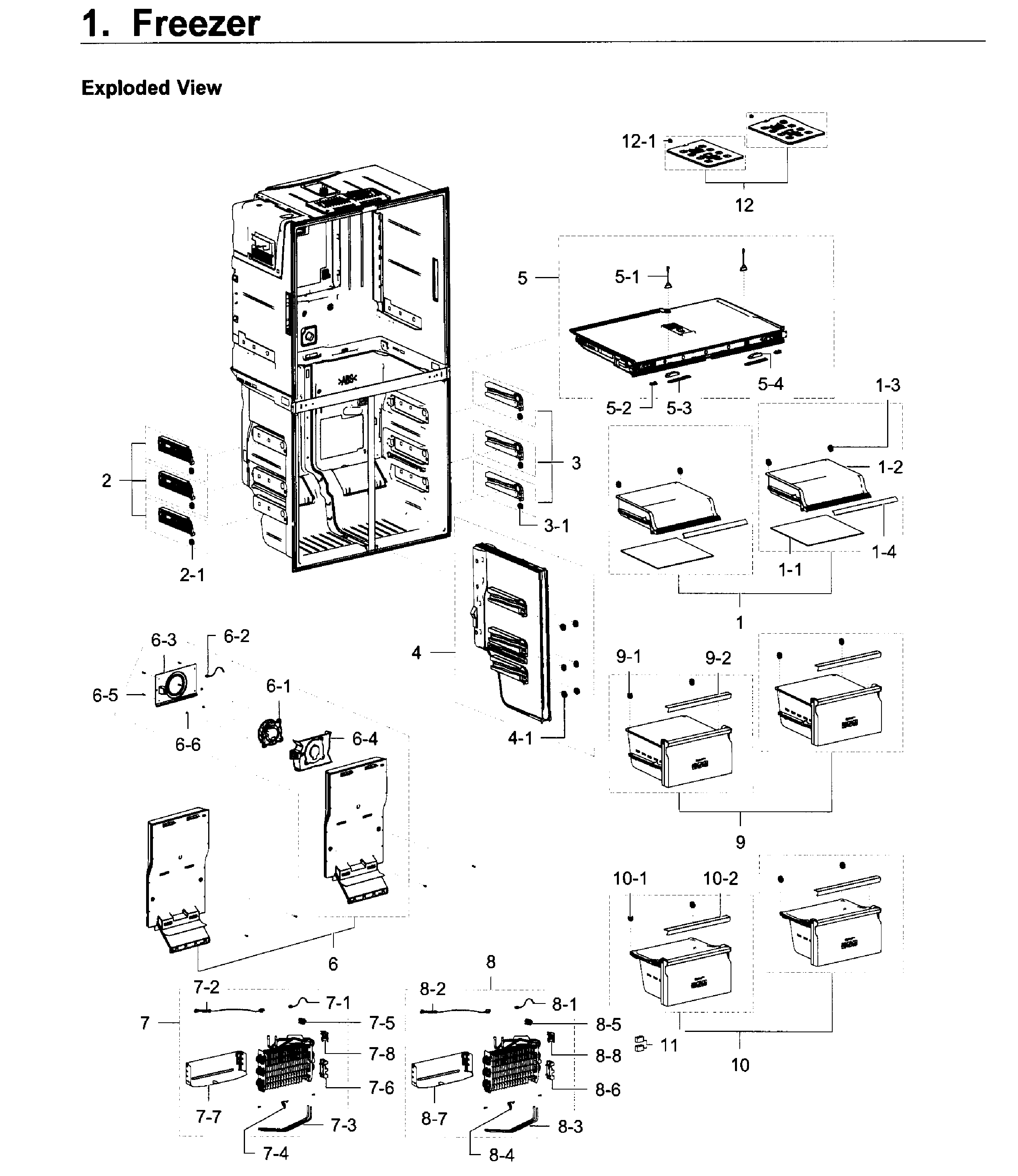 Freezer Diagram and Parts List for RF22K9381SG AA-0000 Samsung Refrigerator