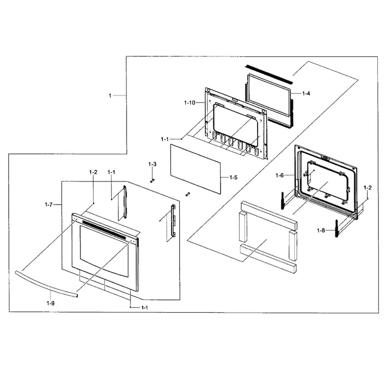Door Assy Diagram and Parts List for NE597N0PBSR AA-0001 Samsung Range