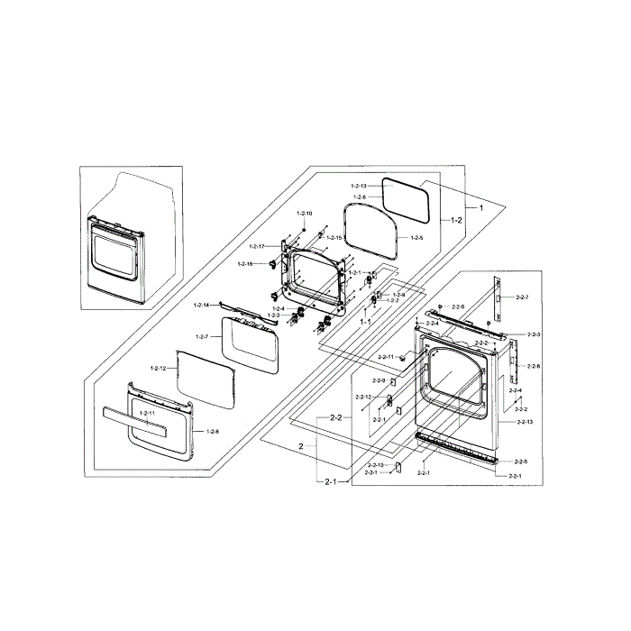 Front And Door Diagram and Parts List for DV5471AGP XAA-04 Samsung Dryer
