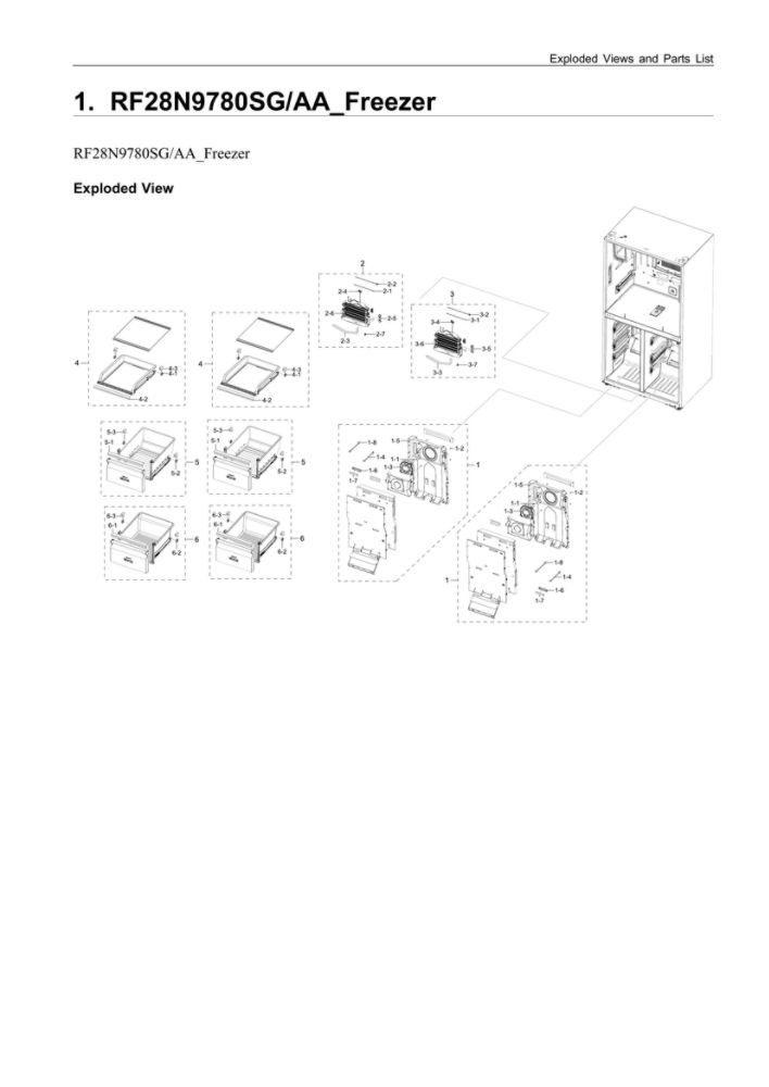 Freezer Parts Diagram and Parts List for RF28N9780SG AA-07 Samsung Refrigerator