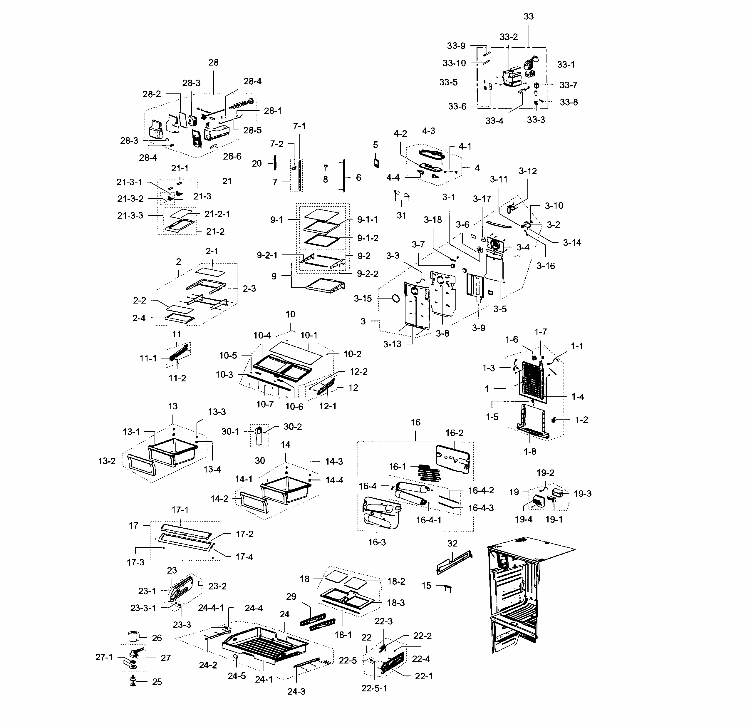 Refrigerator Diagram and Parts List for RF267ACWP XAA-0000 Samsung Refrigerator
