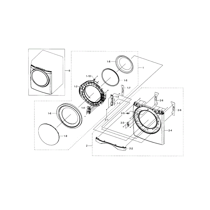 Frame And Front Door Diagram and Parts List for DV433GTGJWR A1-00 Samsung Dryer