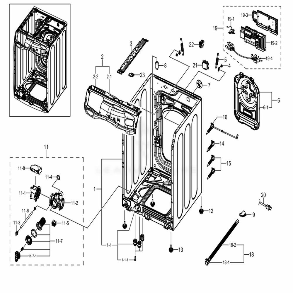Assembly Frame And Cover Parts Diagram and Parts List for WF45N5300AW (US)(0000) Samsung Washer