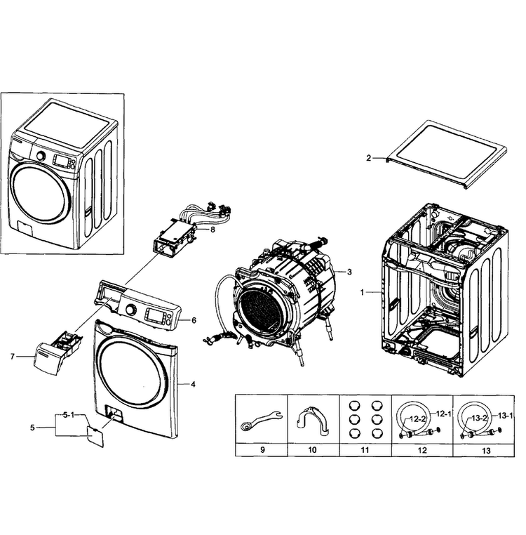 Main Assy Diagram and Parts List for WF511ABW XAA-0004 Samsung Washer