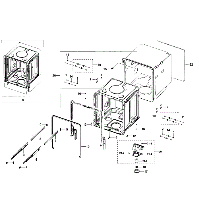 Tub Assembly Diagram and Parts List for DW80H9930US AA-00 Samsung Dishwasher