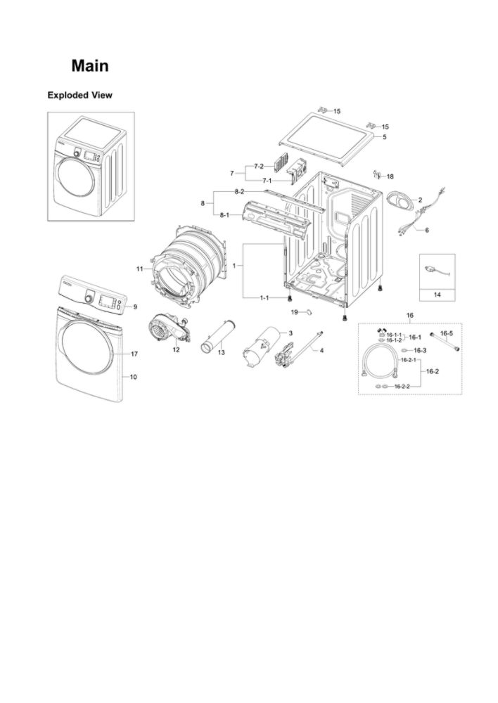 Main Assembly Diagram and Parts List for DV419AGU XAA-03 Samsung Dryer