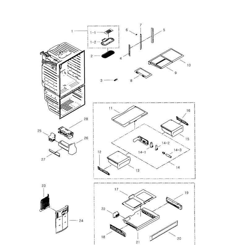 Refrigerator Diagram and Parts List for RFG297HDRS XAA-0001 Samsung Refrigerator