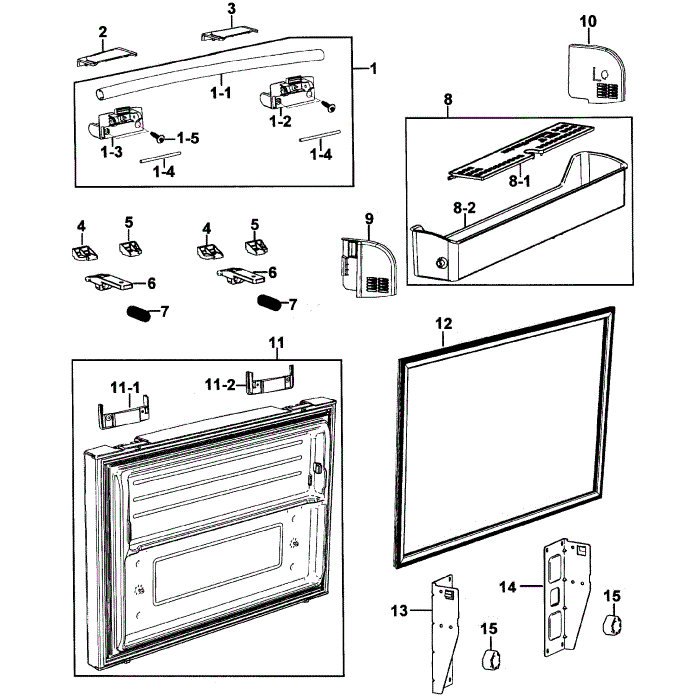 Freezer Door Diagram and Parts List for RF267ABBP XAA-00 Samsung Refrigerator
