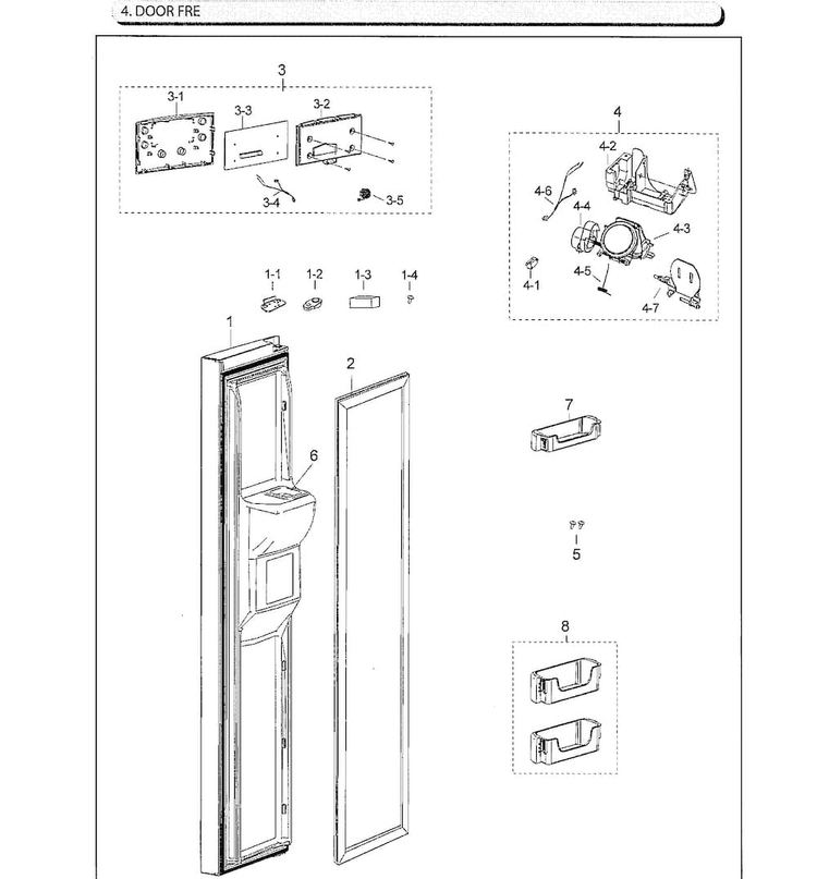 Freezer Door Diagram and Parts List for RS25J500DSG AA-0001 Samsung Refrigerator