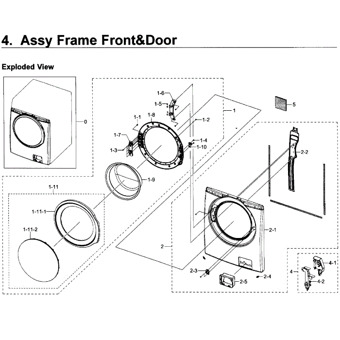 Frame Front And Door Diagram and Parts List for WF350ANP XAA-00 Samsung Washer