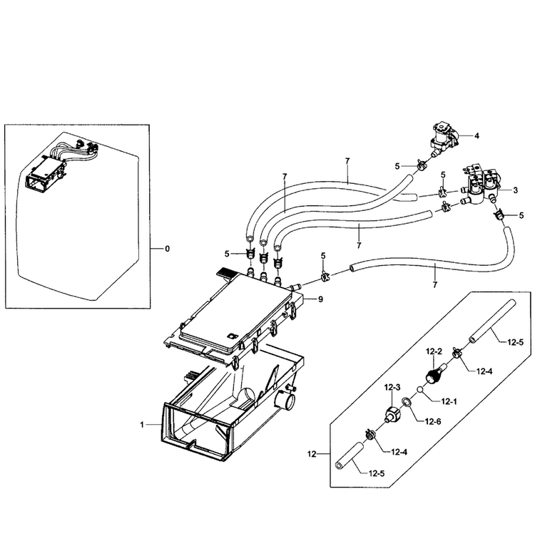Drawer Housing Diagram and Parts List for WF501ANW XAA-0003 Samsung Washer
