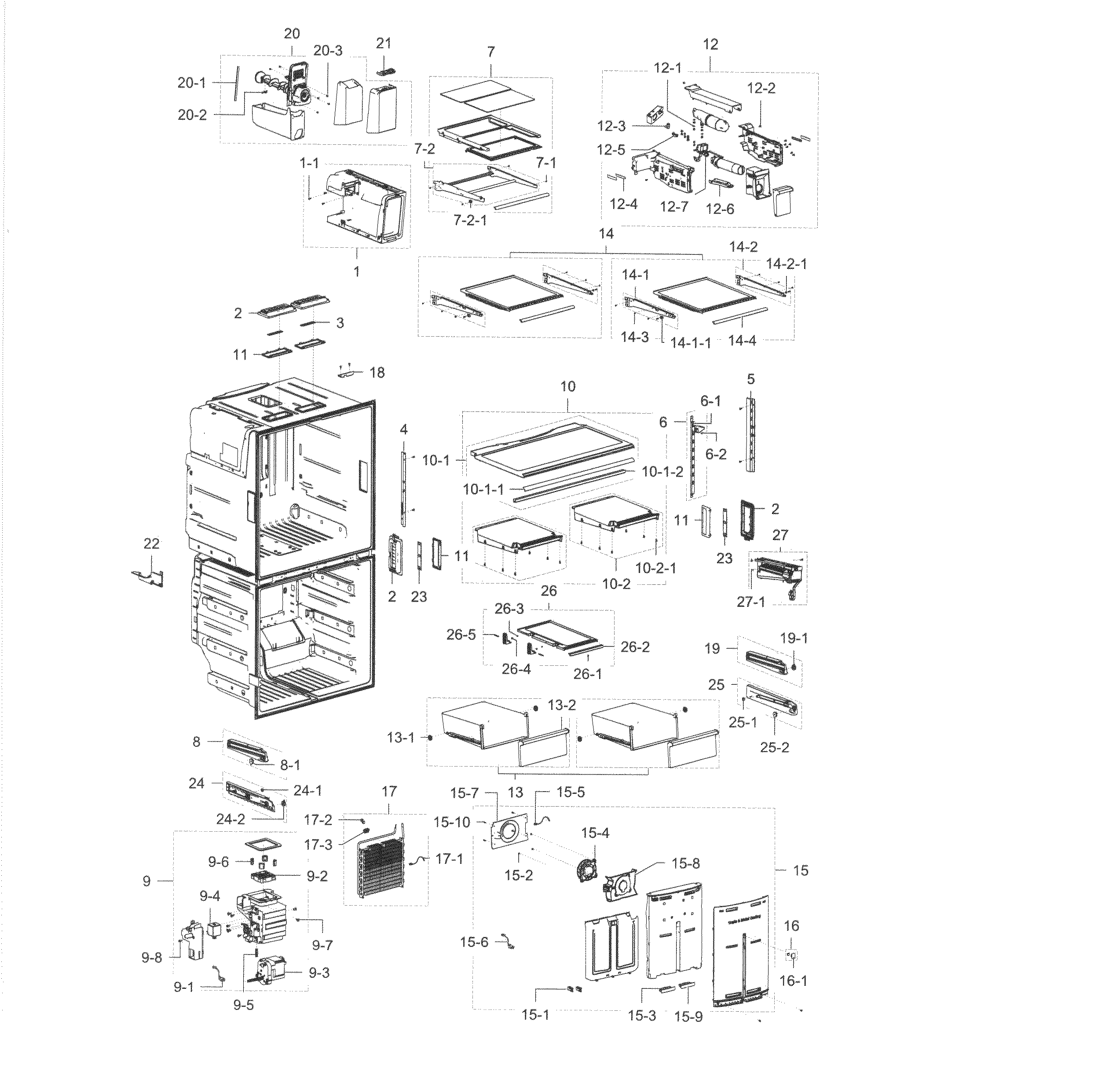 Fridge Diagram and Parts List for RF28K9070SG AA-0000 Samsung Refrigerator