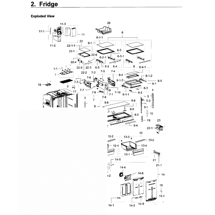 Fridge Diagram and Parts List for RF22K9381SG AA-00 Samsung Refrigerator