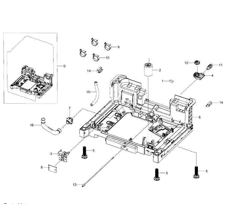Base Section Diagram and Parts List for DW80J7550UG AA-0001 Samsung Dishwasher