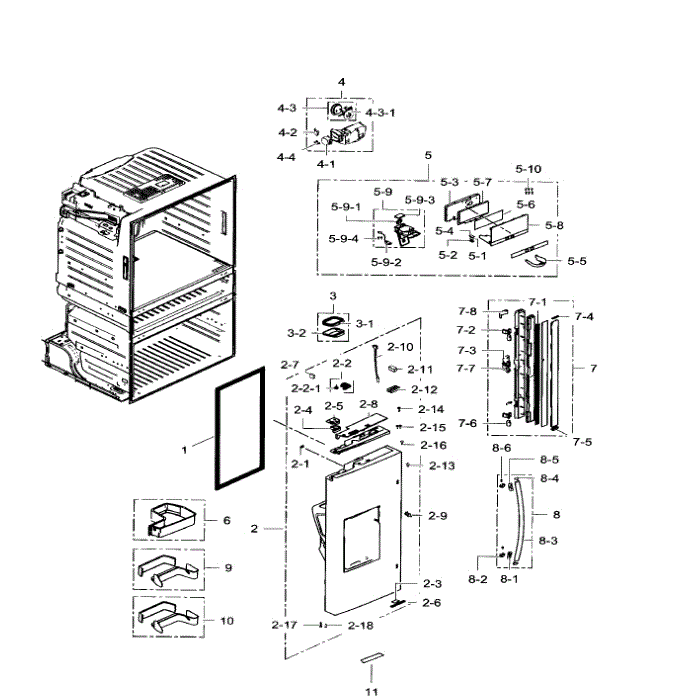 Left Door Diagram and Parts List for RF28HMEDBWW AA-06 Samsung Refrigerator