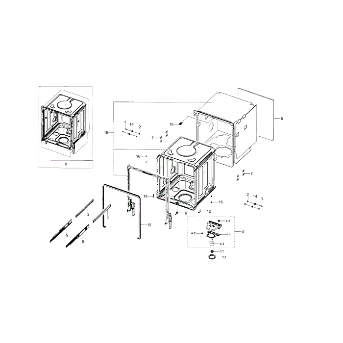 Tub Diagram and Parts List for DW80H9940US AA-00 Samsung Dishwasher