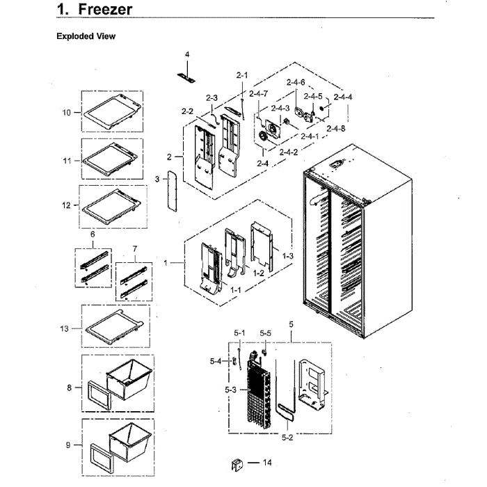 Freezer Diagram and Parts List for RS25H5111SG AA-00 Samsung Refrigerator