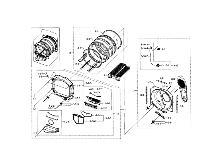 Drum Diagram and Parts List for DV5471AGP XAA-0004 Samsung Dryer