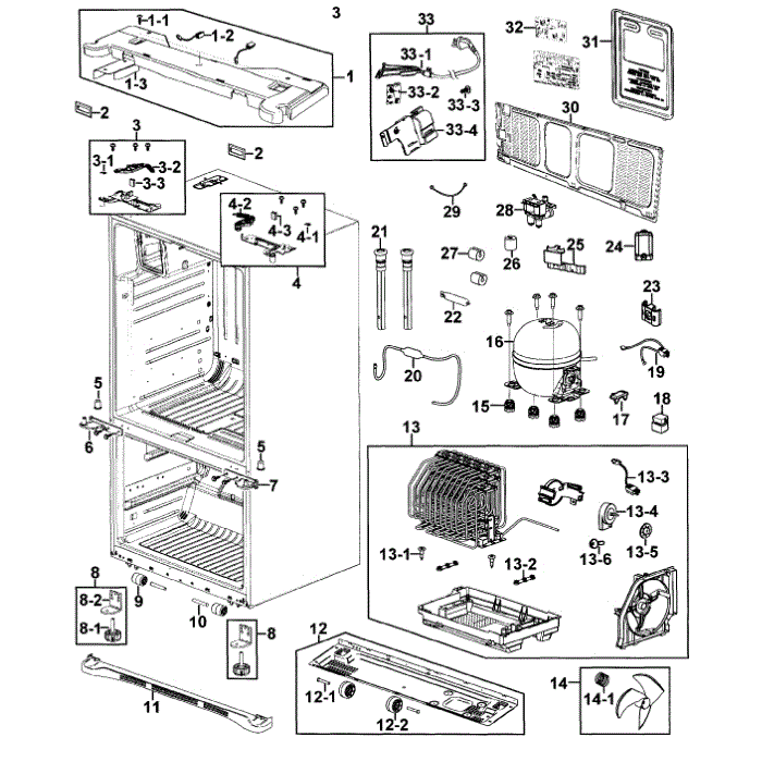 Cabinet Diagram and Parts List for RF267AEPN XAA-0001 Samsung Refrigerator