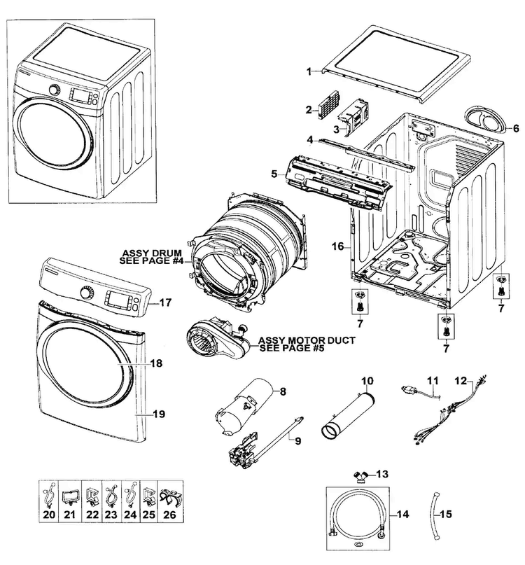 Main Assy Diagram and Parts List for DV520AGP XAA-0004 Samsung Dryer