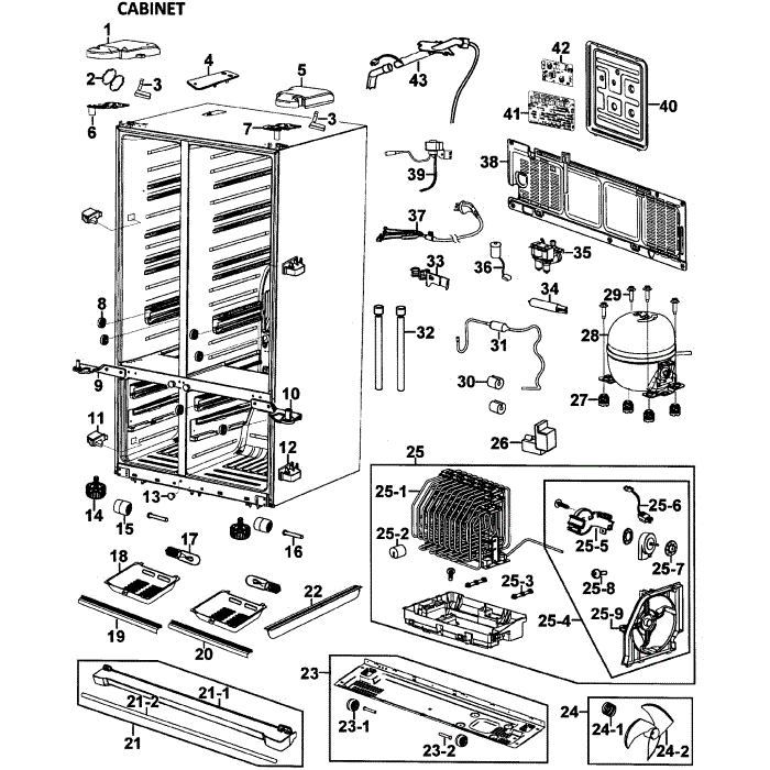 Cabinet Diagram and Parts List for RM257ACRS XAA-00 Samsung Refrigerator