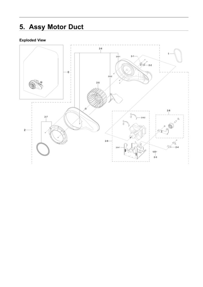 Motor Duct Assembly Diagram and Parts List for DVG50R5200W A3-00 Samsung Dryer