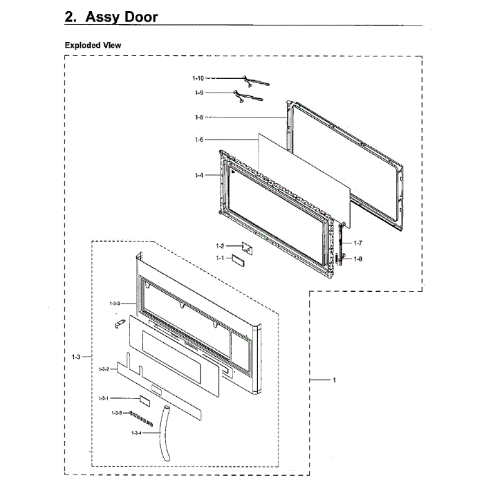 Door Diagram and Parts List for ME21H706MQB AA-02 Samsung Microwave Oven Combo