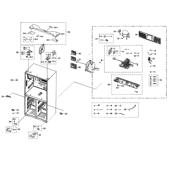 Cabinet 2 Diagram and Parts List for RF22N9781SG AA-00 Samsung Refrigerator