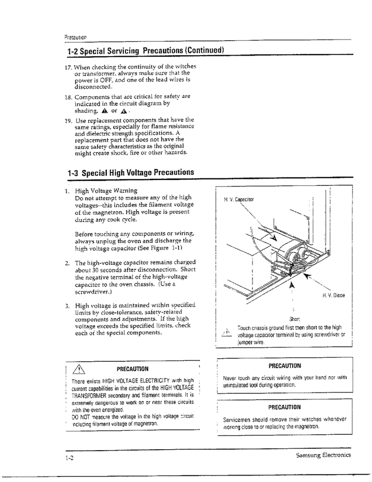 Precautions Page 3 Diagram and Parts List for MW8490W XAA Samsung Microwave