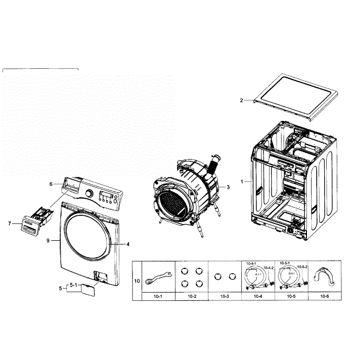 Main Section Diagram and Parts List for WF350ANW XAA-02 Samsung Washer