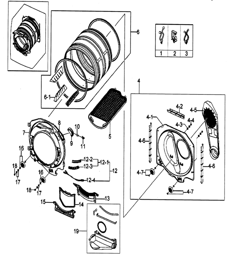 Drum Assy Diagram and Parts List for DV203AGS XAA-0000 Samsung Dryer