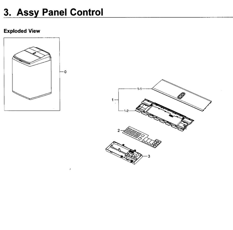 Control Panel Diagram and Parts List for WA50K8600AV A2-0011 Samsung Washer