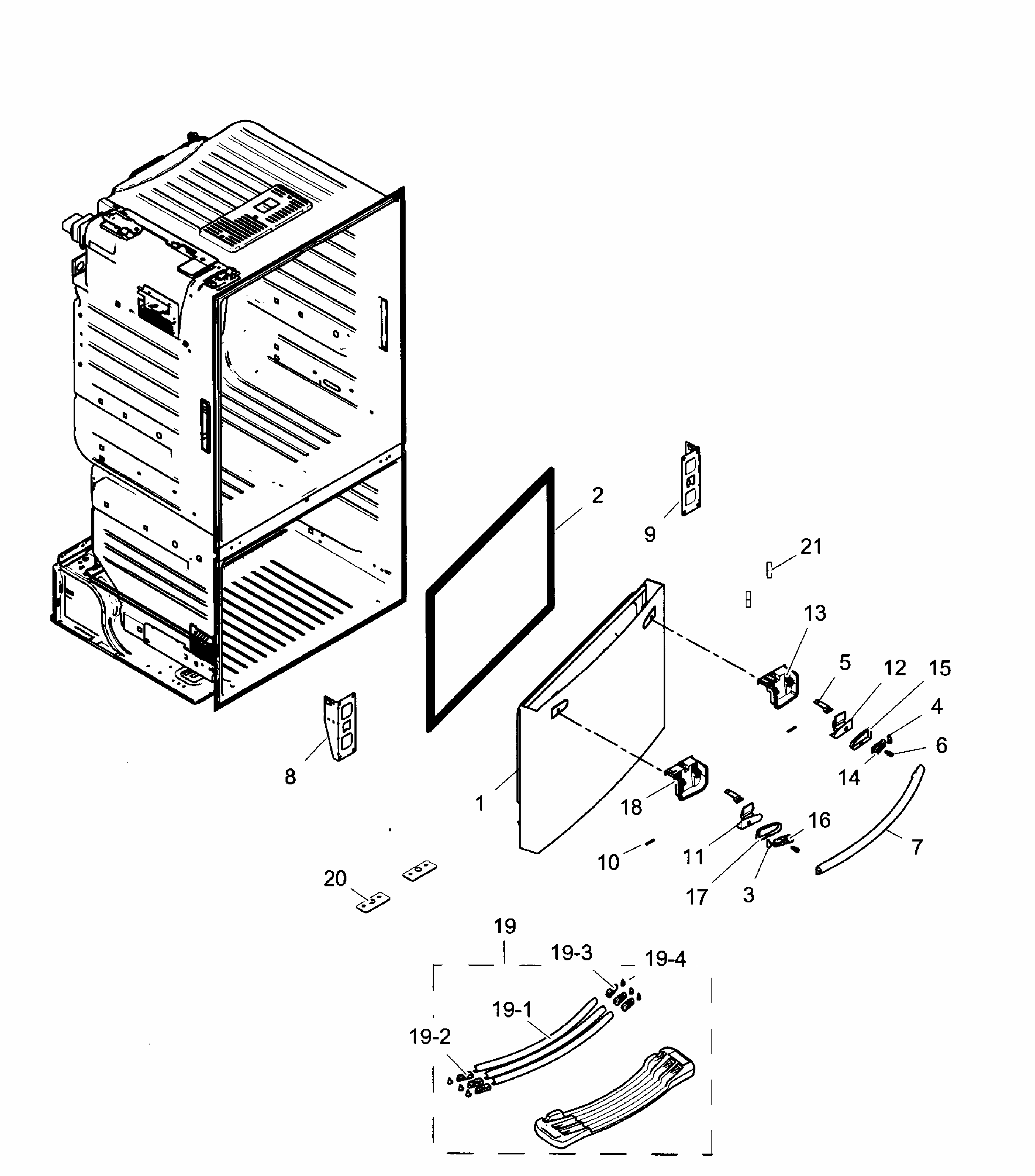 Freezer Door Diagram and Parts List for RF263TEAESR AA-0001 Samsung Refrigerator