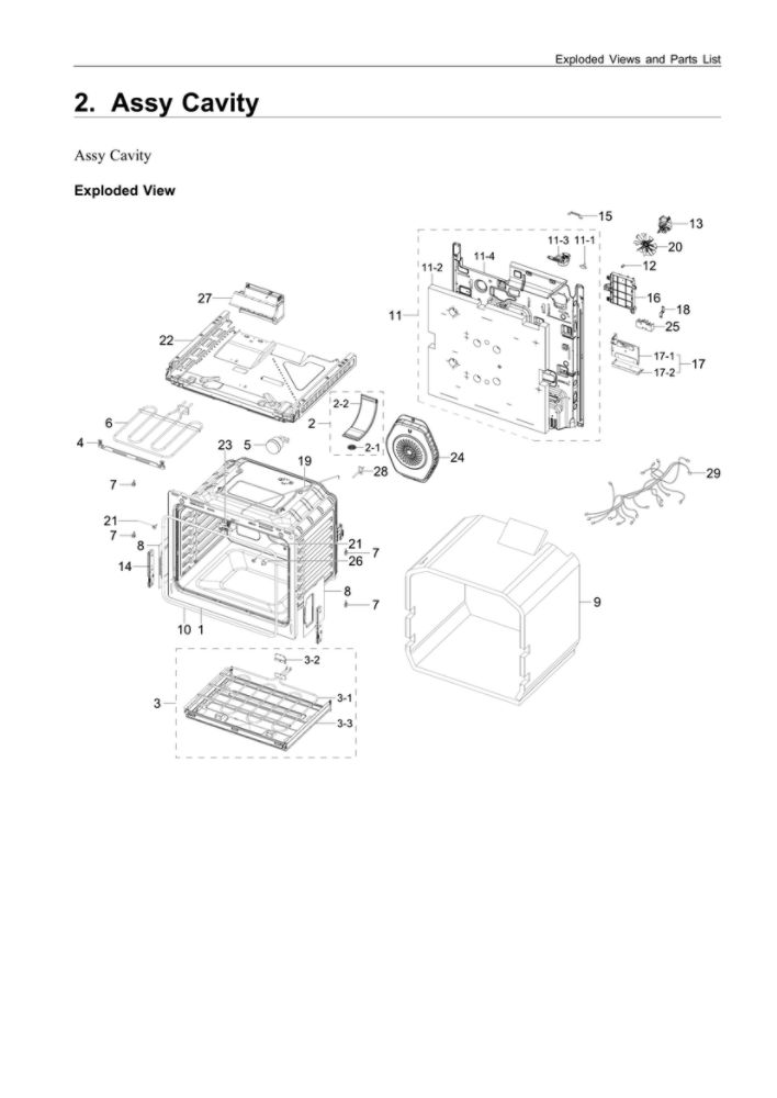 Cavity Assembly Diagram and Parts List for NE63T8311SS AA-02 Samsung Range
