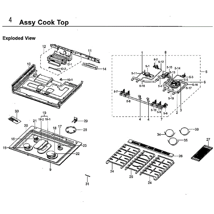 Cooktop Diagram and Parts List for NX58H9950WS AA-01 Samsung Range