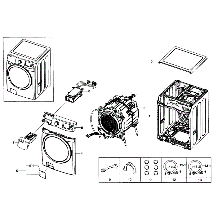 Main Assembly Diagram and Parts List for WF435ATGJWR A1-02 Samsung Washer