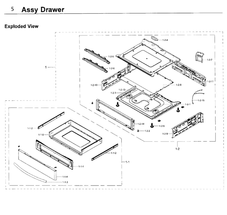 Drawer Diagram and Parts List for NE58K9850WG AA-0000 Samsung Range