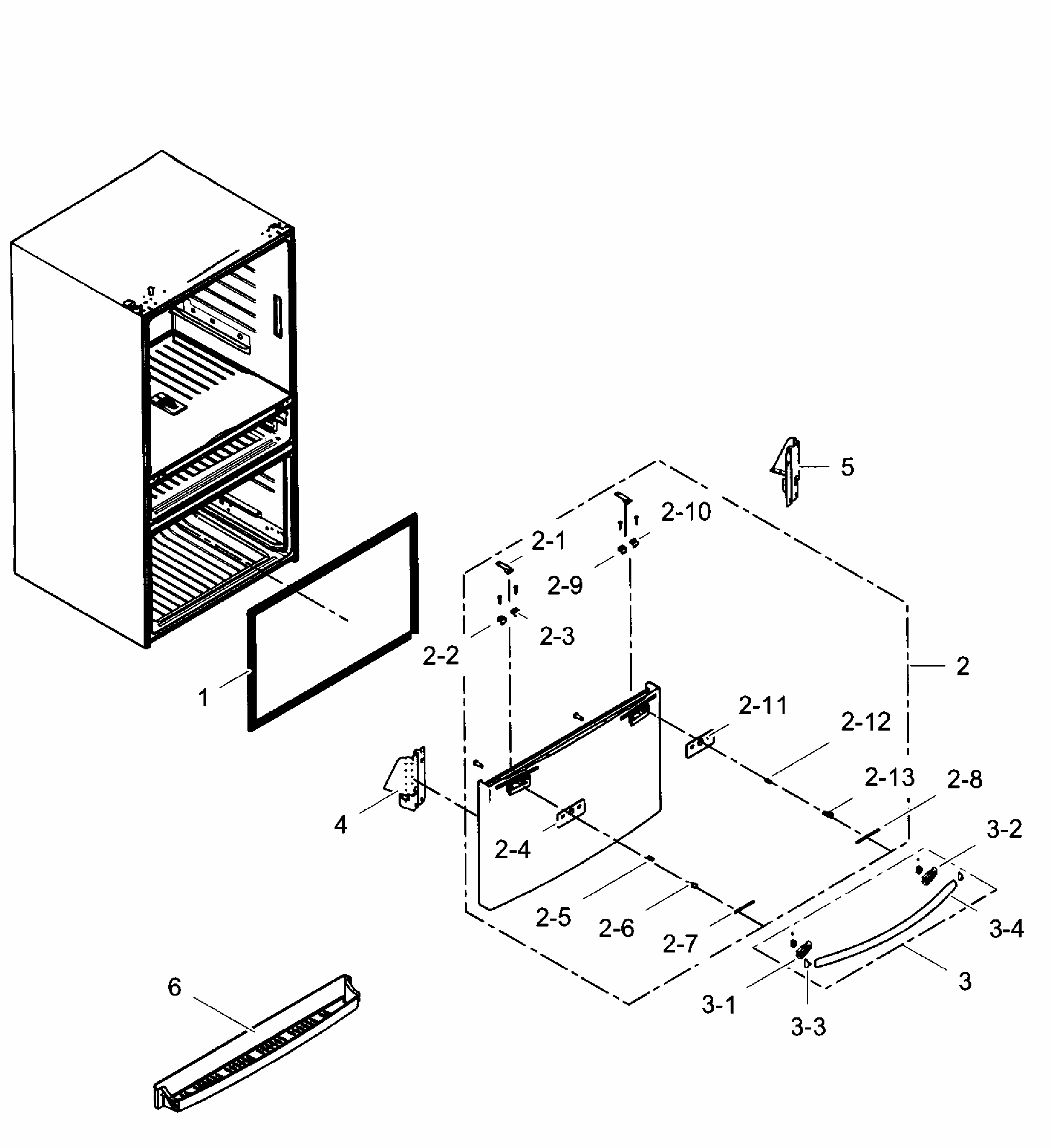Freezer Door Diagram and Parts List for RF31FMEDBBC AA-0003 Samsung Refrigerator