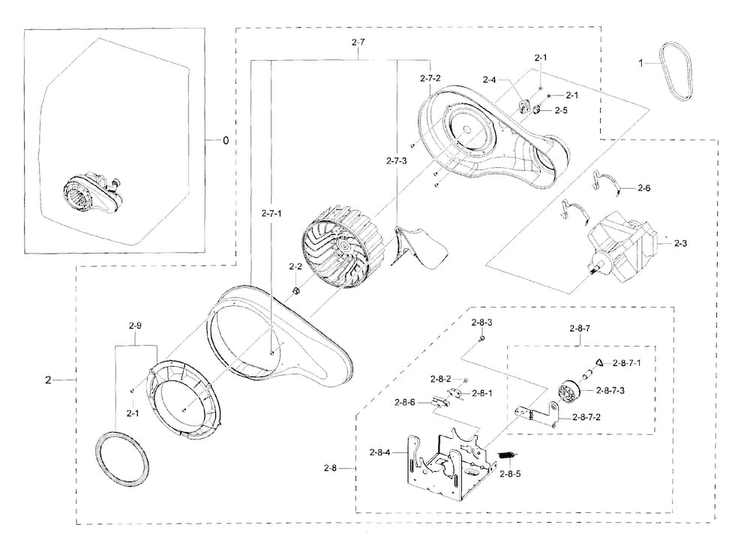 Motor Duct Diagram and Parts List for DV42H5200GW A3-0000 Samsung Dryer