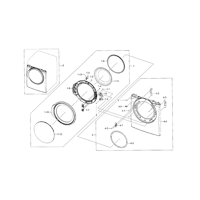 Front And Door Diagram and Parts List for DV331AGR XAA-01 Samsung Dryer